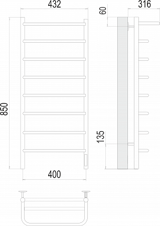 Полка П8 400х850 Электро (quick touch) Полотенцесушитель  TERMINUS Саратов - фото 3