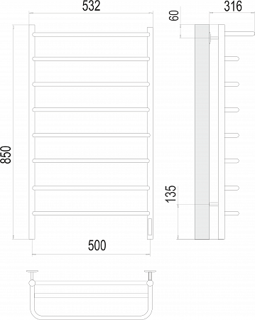 Полка П8 500х850 Электро (quick touch) Полотенцесушитель  TERMINUS Саратов - фото 3