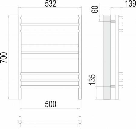 Прато П9 500х700 электро (sensor quick touch) Полотенцесушитель  TERMINUS Саратов - фото 3