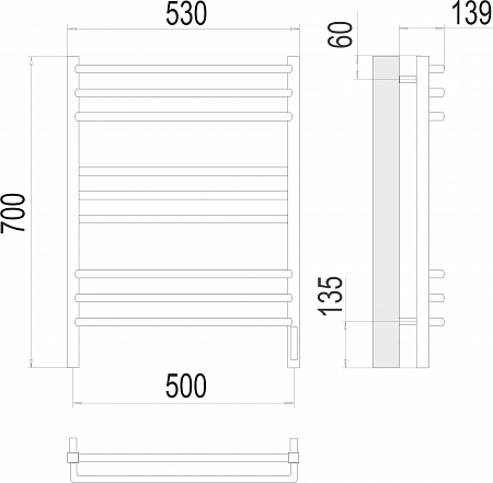 Соренто П9 500х700 электро (sensor quick touch) Полотенцесушитель  TERMINUS Саратов - фото 3