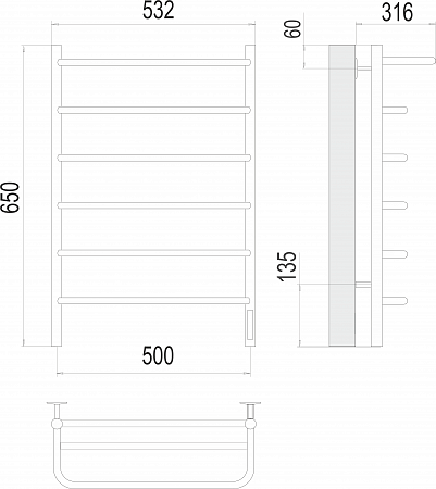 Полка П6 500х650 Электро (quick touch) Полотенцесушитель  TERMINUS Саратов - фото 3
